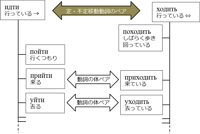 移動動詞の体ペア